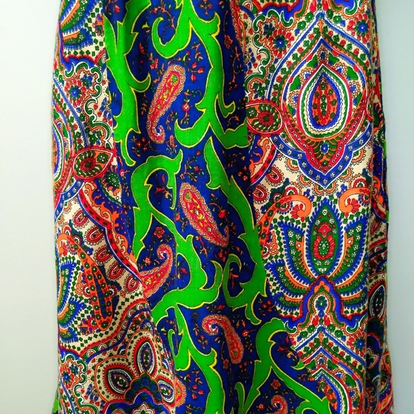 Vtg 70s Paisley Print Long Maxi Full Circle Skirt - Picture 2 of 6